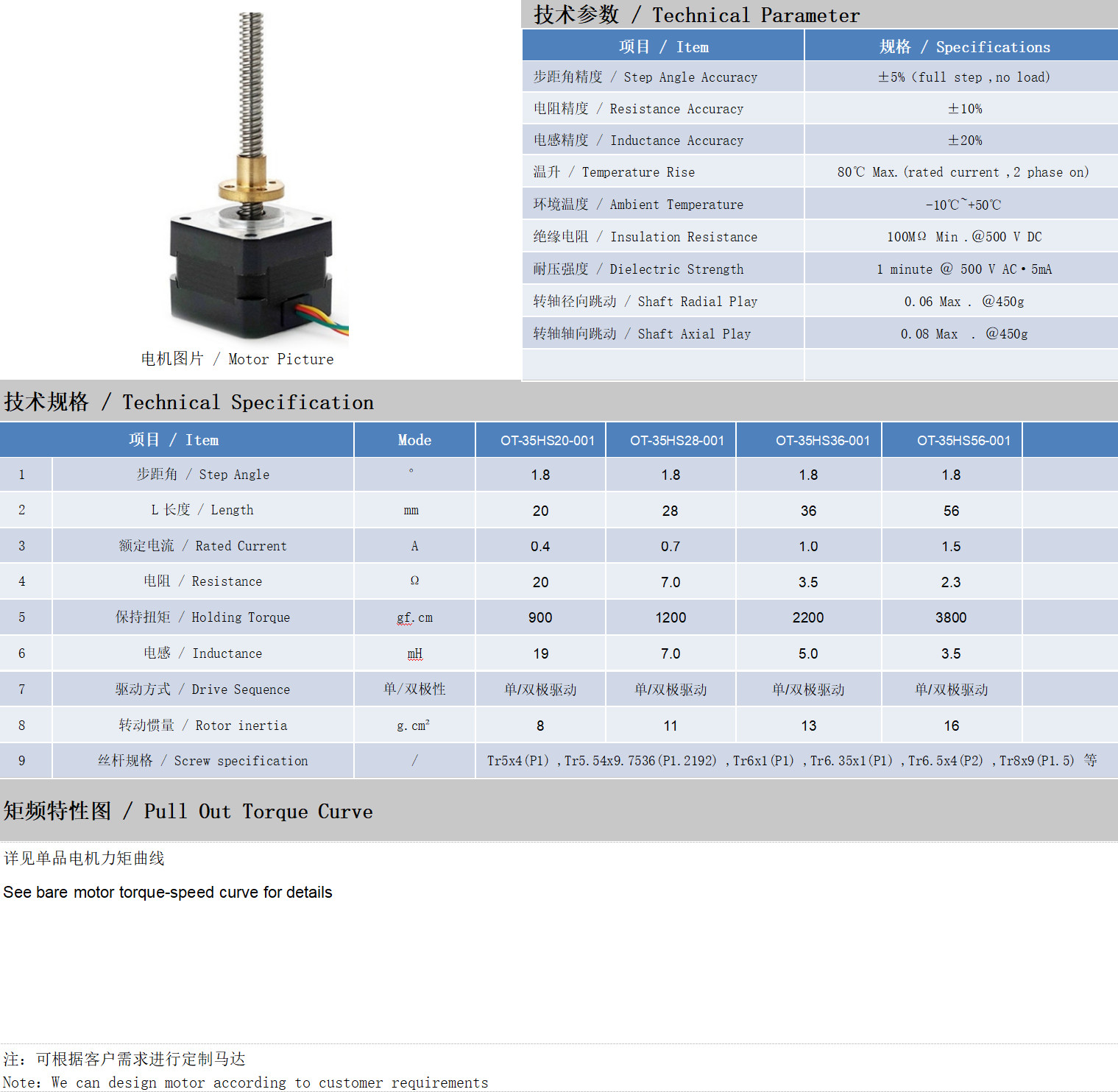 35系列絲桿電機技術參數(shù)