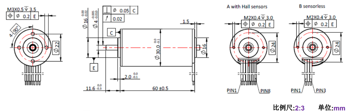 ECS-4P 3060 2對極空心杯無刷電機(jī)-萬至達(dá)電機(jī)